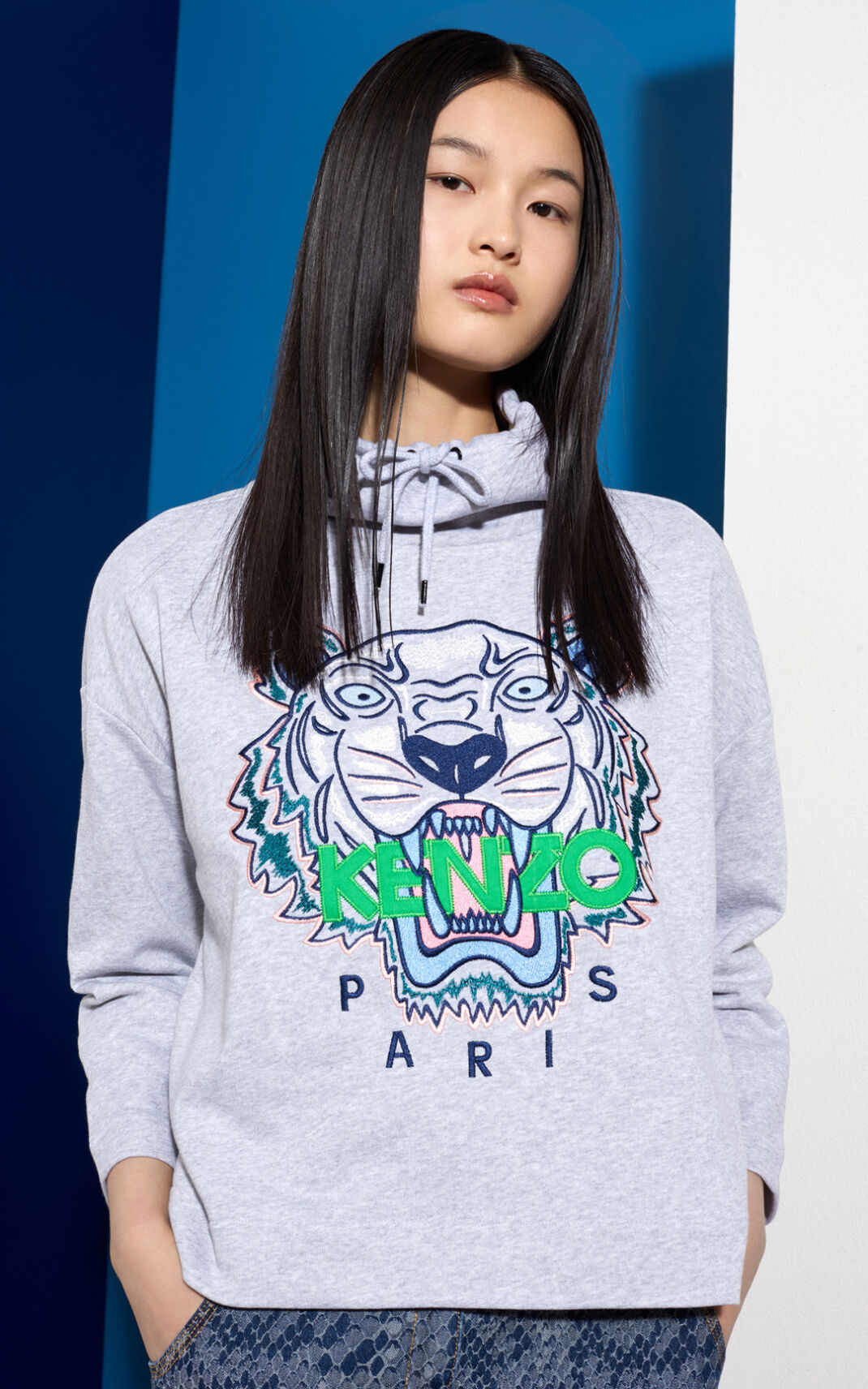 Sudadera Kenzo Funnel Neck Tiger Mujer Gris ZIN526419